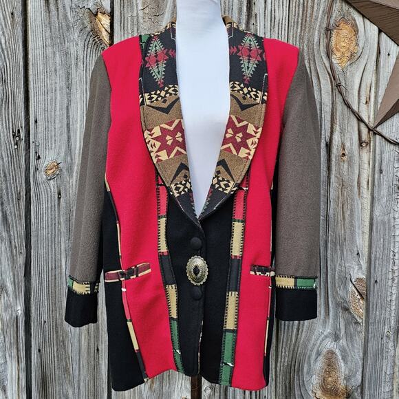 Coloratura Jackets & Blazers - Western Wool Jacket Coloratura Size Small Snap Front Coat Woven Vintage 90s